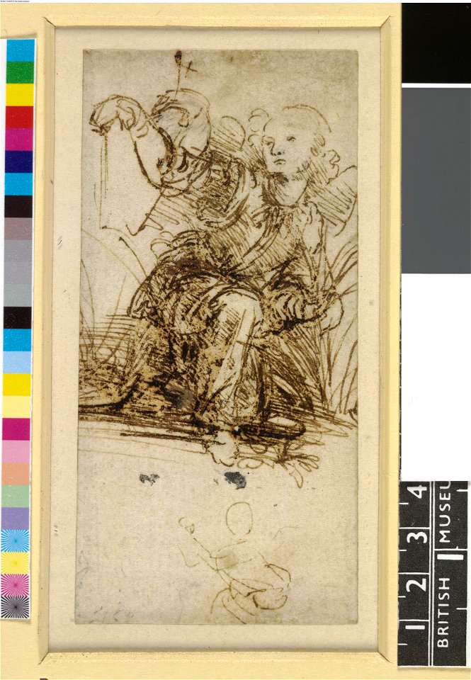 Leonardo da Vinci - 1913,0617.1, A kneeling angel, turned to front, his right arm raised