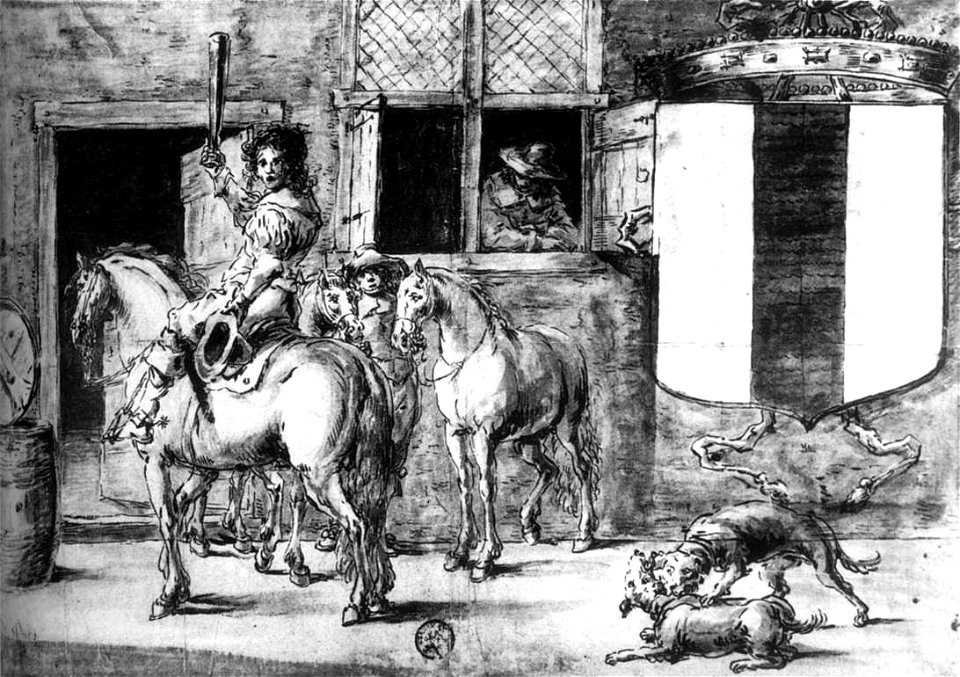 Leonaert Bramer - Soldiers with Horses before a House - WGA03089
