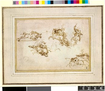 Leonardo da Vinci - 1854,0513.17, Studies of horsemen for the Battle of Anghiari. Free illustration for personal and commercial use.