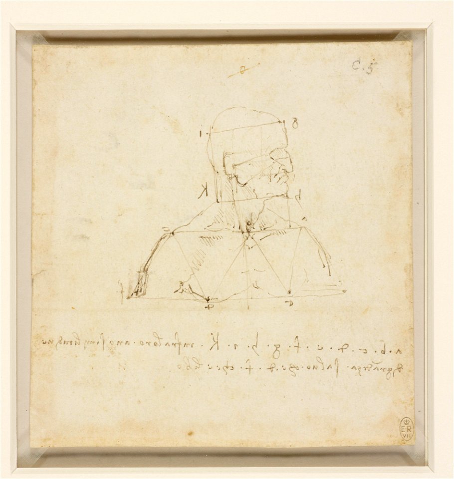 Leonardo da Vinci - RCIN 912607, A male bust divided by lines of equal length c.1490