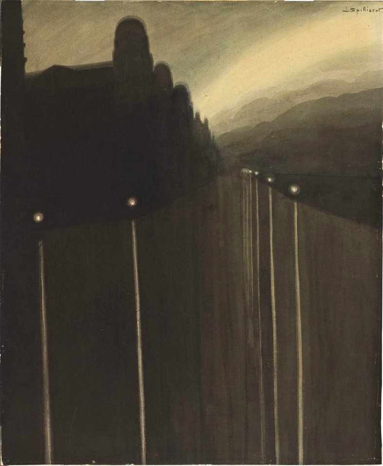 Leon Spilliaert, Dike at night. Reflected lights, 1908. Indian ink wash, pen and coloured pencil on paper, 48 x 39.4 cm. Musée D’Orsay