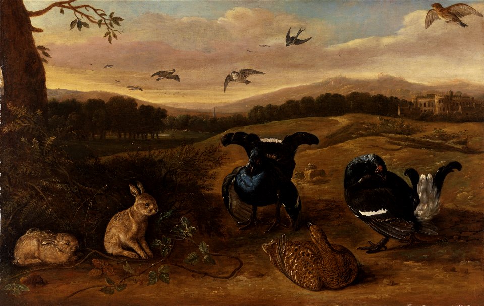 Leonard Knyff - Black Game, Rabbits, and Swallows in a Park - Google Art Project