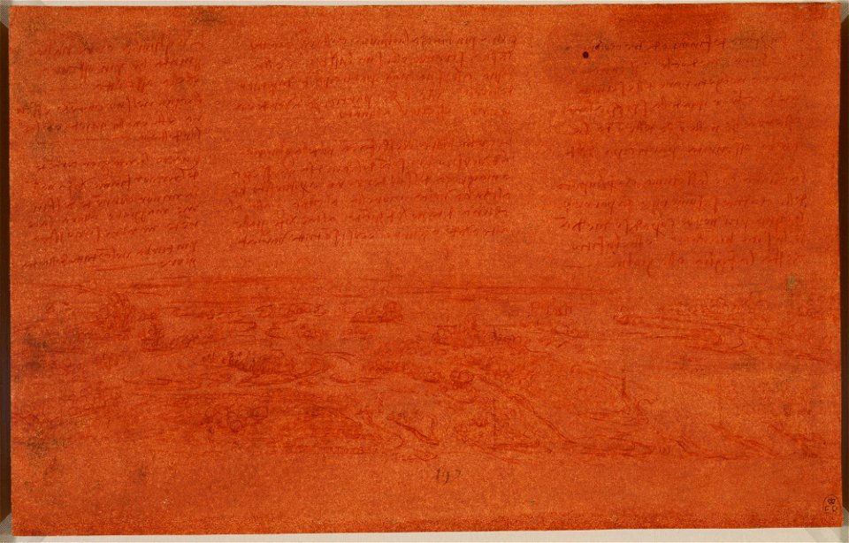Leonardo da Vinci - RCIN 912412, A bird's-eye view of a swampy plain, with notes c.1510-11