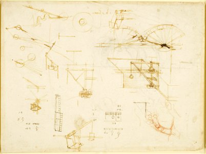 Leonardo da Vinci - RCIN 919096, Verso Miscellaneous engineering studies, and a sketch of the act of coitus c. 1490-93