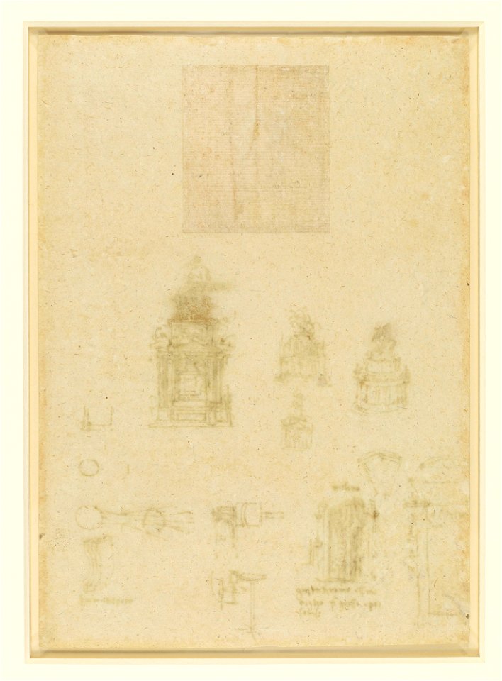 Leonardo da Vinci - RCIN 912353, v, Sketches for the Trivulzio monument, and other studies c.1508-10