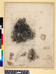 Leonardo da Vinci - 1875,0612.17, Studies for the Virgin and Child with St Anne and the infant Baptist, and some studies of machinery