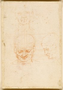 Leonardo da Vinci - RCIN 912605, Recto Three drawings of a man's head to show its proportions in foreshortening