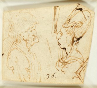 Leonardo da Vinci - RCIN 912453, Recto The busts of a peasant and a noblewoman confronted