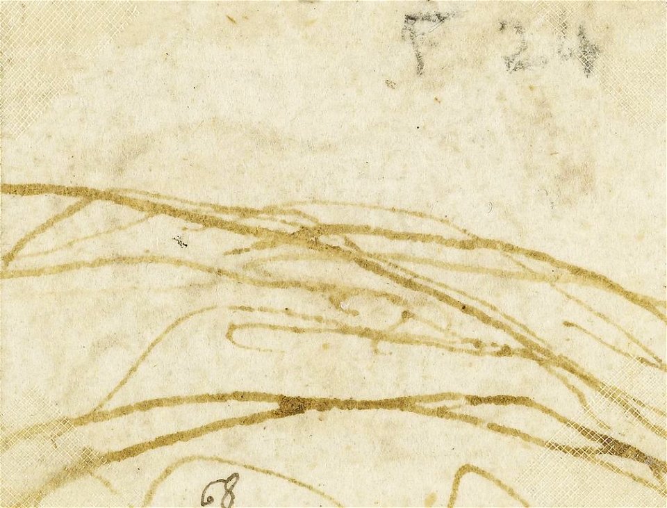 Leonardo da Vinci - RCIN 912345, Verso Scribbled lines (part of the hair and bust of a young lady in profile) c.1490. Free illustration for personal and commercial use.