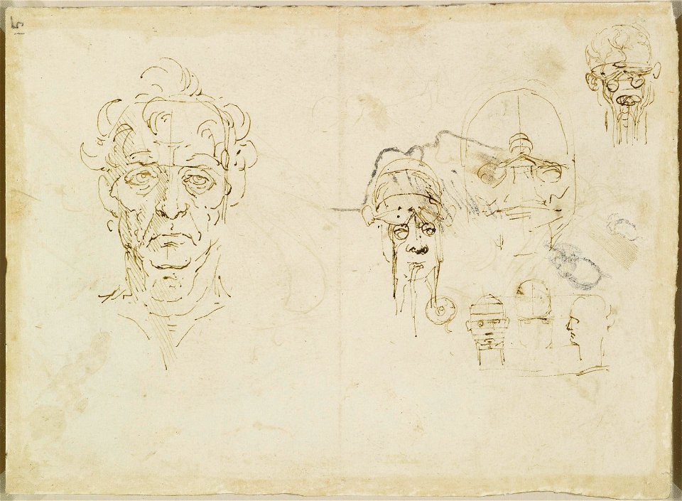 Leonardo da Vinci - RCIN 912603, Verso Studies of the head c.1490-92