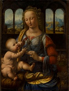 Leonardo da Vinci - Madonna del garofano (ca. 1475). Free illustration for personal and commercial use.