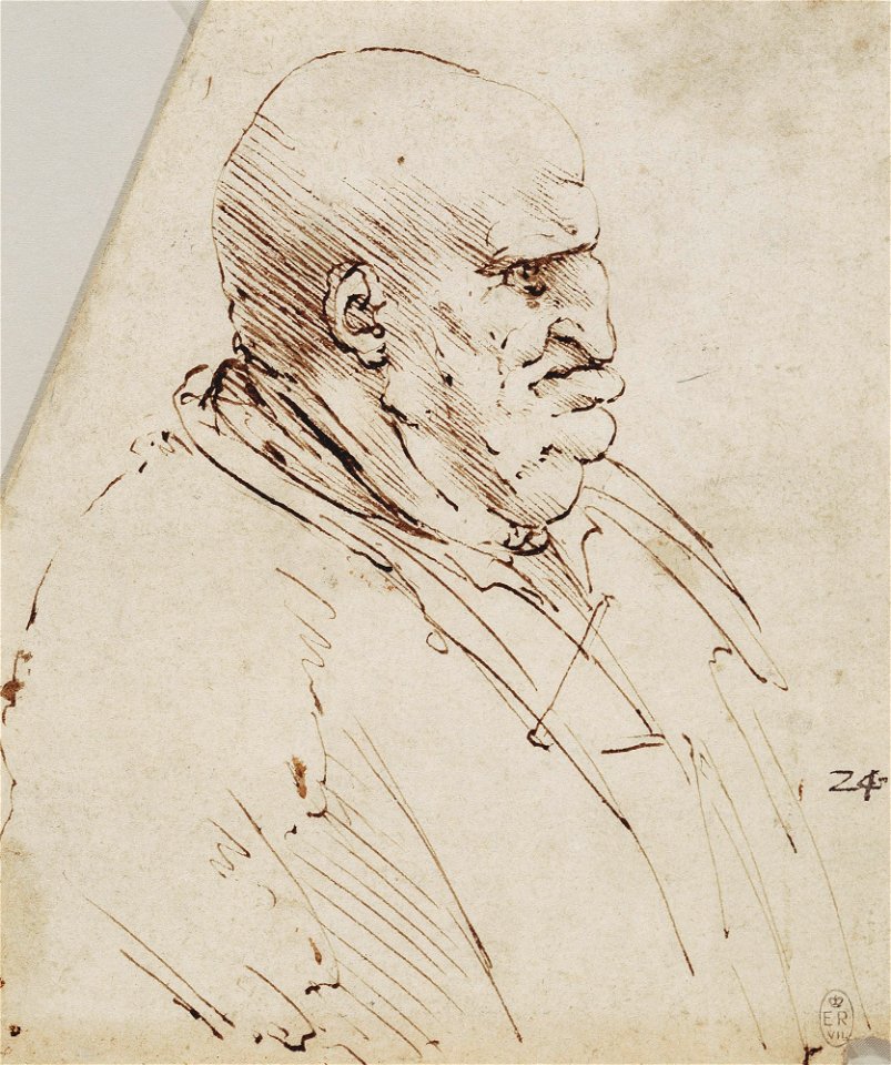 Leonardo da Vinci - RCIN 912489, A caricature of a bald fat man c.1485-90