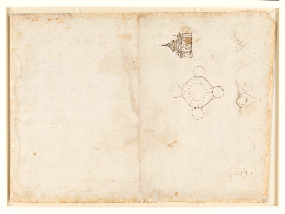 Leonardo da Vinci - RCIN 919134, Verso A plan and elevation of a domed church c. 1490