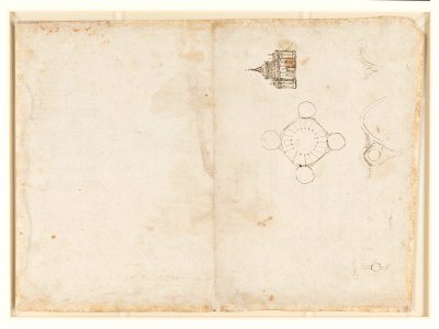 Leonardo da Vinci - RCIN 919134, Verso A plan and elevation of a domed church c. 1490. Free illustration for personal and commercial use.