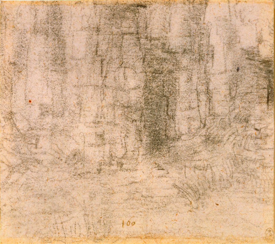 Leonardo da Vinci - RCIN 912390, A cliff-face with water below c.1517-18