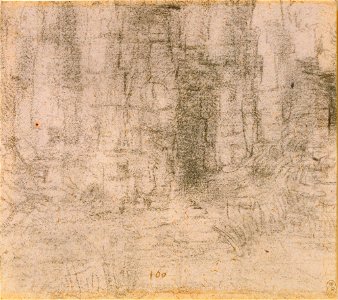 Leonardo da Vinci - RCIN 912390, A cliff-face with water below c.1517-18