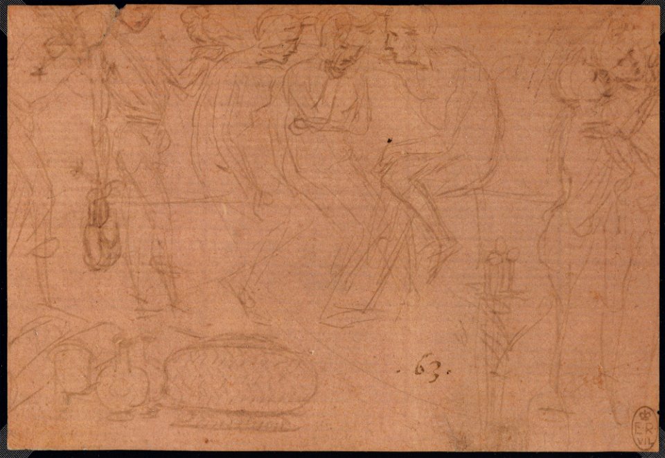 Leonardo da Vinci - RCIN 912702, A study of seated figures in conversation c.1480