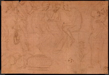 Leonardo da Vinci - RCIN 912702, A study of seated figures in conversation c.1480