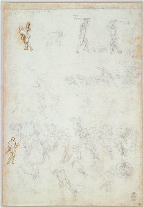 Leonardo da Vinci - RCIN 912646, Recto Studies of figures in action