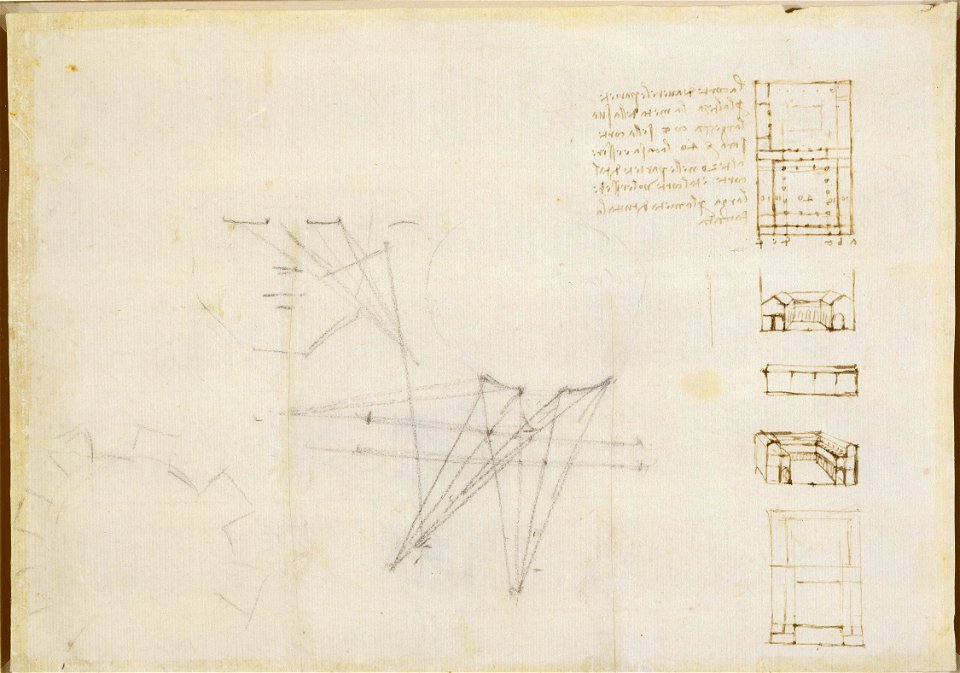 Leonardo da Vinci - RCIN 912585, Verso Plans and sections of cloisters, and diagrams of vision Verso 1508-10