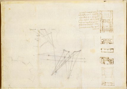 Leonardo da Vinci - RCIN 912585, Verso Plans and sections of cloisters, and diagrams of vision Verso 1508-10