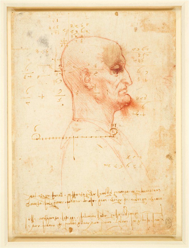 Leonardo da Vinci - RCIN 912555, Verso A bearded man in profile, confronted by a grotesque profile c.1492-5