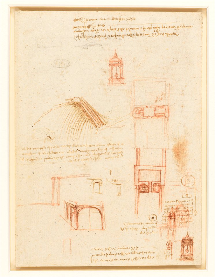 Leonardo da Vinci - RCIN 919107, Verso Studies of architecture and a bird's wing c.1512-13