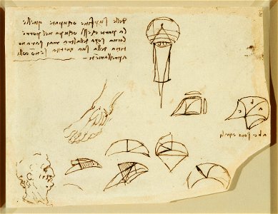 Leonardo da Vinci - RCIN 912586, Verso Studies of geometry, a foot, and the head of a man in profile c.1508-10
