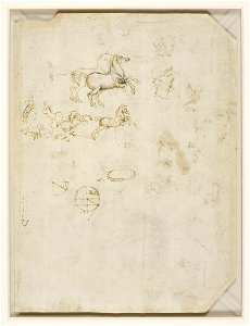 Leonardo da Vinci - Verso Prancing horses, and the head of Nero c.1503-4. Free illustration for personal and commercial use.