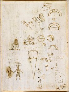 Leonardo da Vinci - RCIN 912658, Recto Studies of geometry, St George and the dragon, standing figures, etc