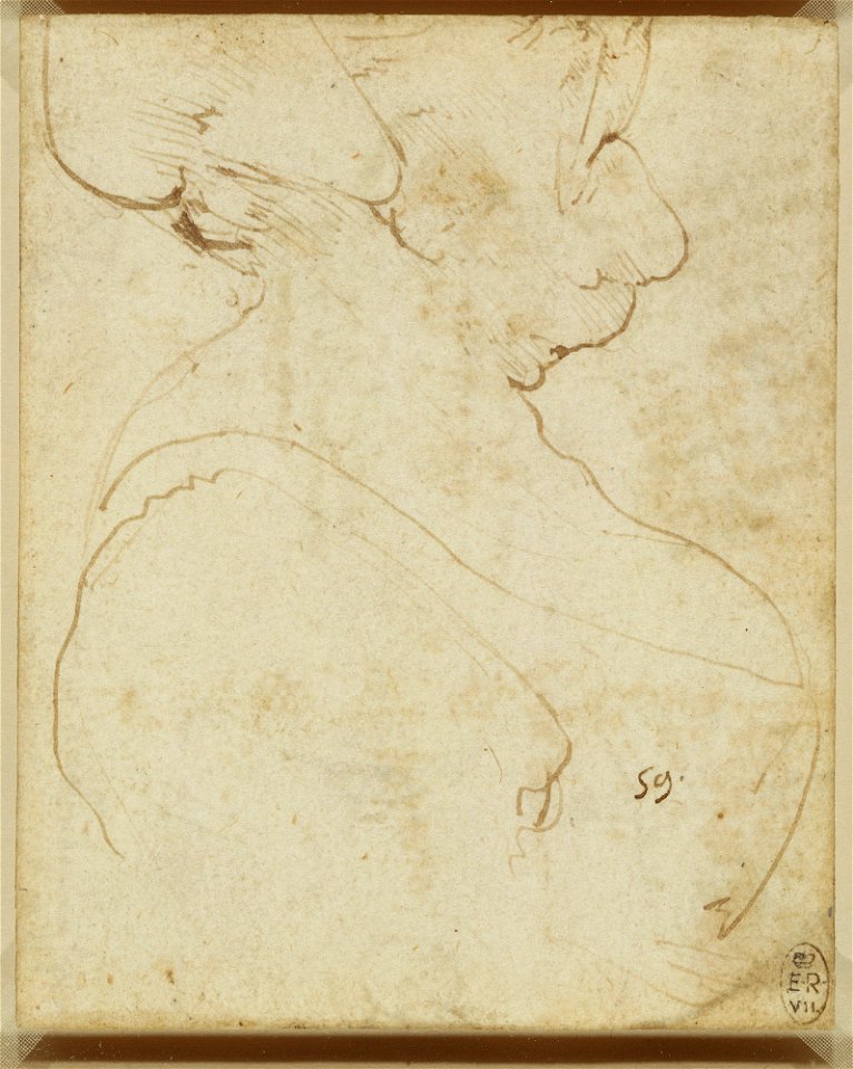 Leonardo da Vinci - RCIN 912447, Recto A bust of a grotesque old woman in profile
