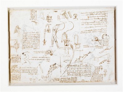 Leonardo da Vinci - RCIN 912641, Verso Studies of hydraulics, figures in action, etc. c.1506-10