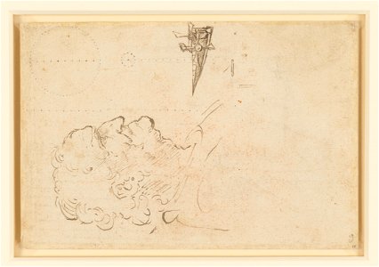 Leonardo da Vinci - RCIN 912650, Verso A design for a paddle-boat, and the head of an old man in profile c.1485