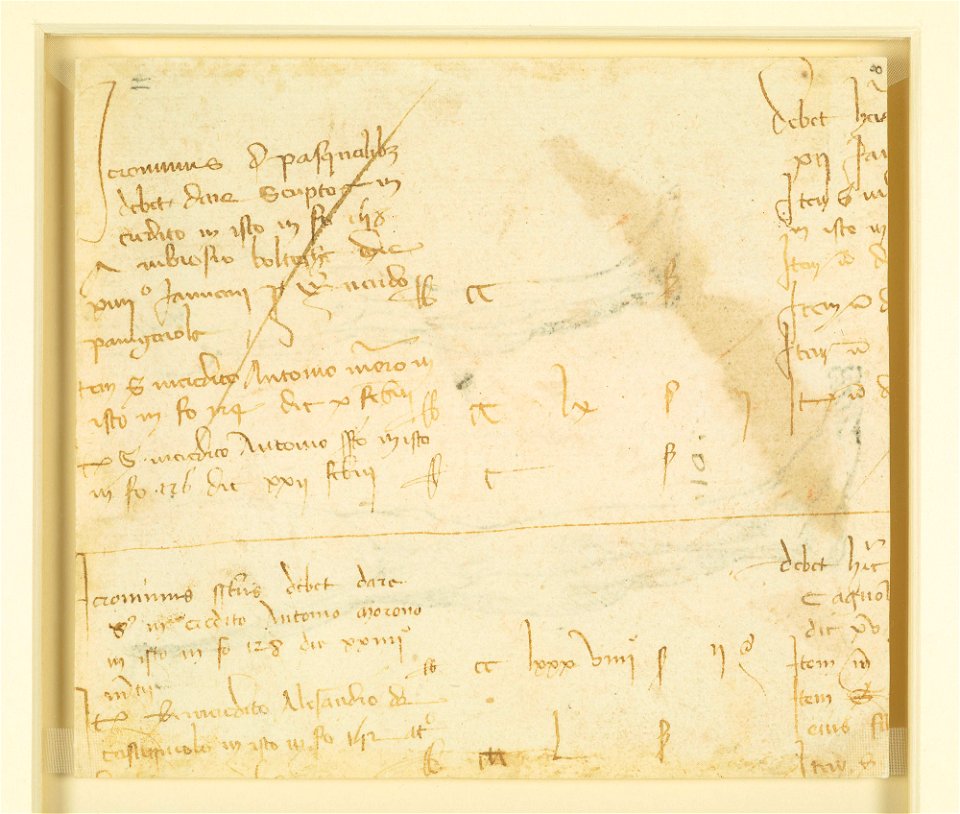Leonardo da Vinci - RCIN 912634, Verso A fragment of a page from a ledger from Milan Cathedral c.1488-90