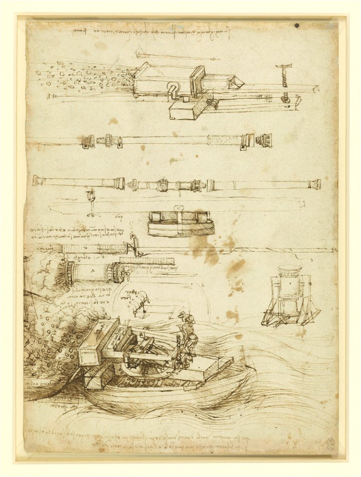 Leonardo da Vinci - RCIN 912652, Recto Designs for gun-barrels and mortars