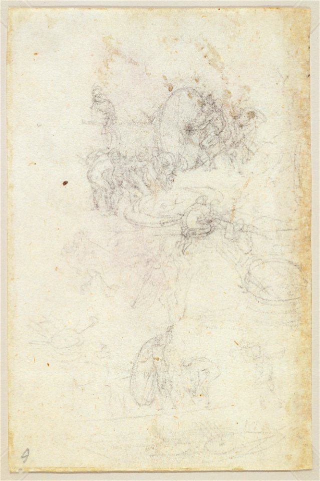 Leonardo da Vinci - RCIN 912648, Verso Sketches of figures moving a large mill stone c.1506