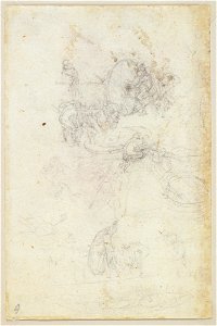 Leonardo da Vinci - RCIN 912648, Verso Sketches of figures moving a large mill stone c.1506. Free illustration for personal and commercial use.