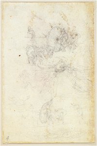 Leonardo da Vinci - RCIN 912648, Verso Sketches of figures moving a large mill stone c.1506