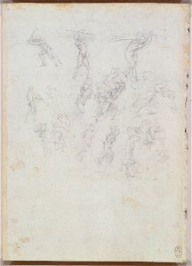Leonardo da Vinci - RCIN 912645, Recto Studies of figures in action