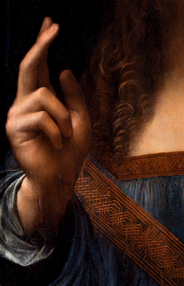 Leonardo da Vinci, Salvator Mundi, detail of right hand