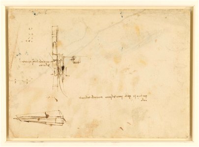 Leonardo da Vinci - RCIN 912649, Verso Gearing to turn a large paddle wheel, and another machine c.1485