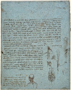 Leonardo da Vinci - RCIN 919085, Notes on the muscles of the heart, and assymetry in the body c. 1511-13