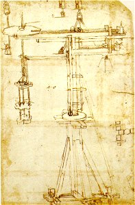 Leonardo da vinci, gru girevole di brunelleschi, codice ambrosiano CA, c. 965 r
