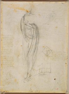 Leonardo da Vinci - RCIN 919069, Verso A sketch of a tall, draped female figure, and other studies c.1511-13