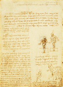 Leonardo da Vinci - RCIN 919038, Verso Figures climbing steps, and notes 1489 and c.1508
