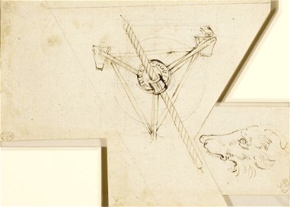 Leonardo da Vinci - RCIN 912687, A water-wheel geared to an Archimedes screw c.1480