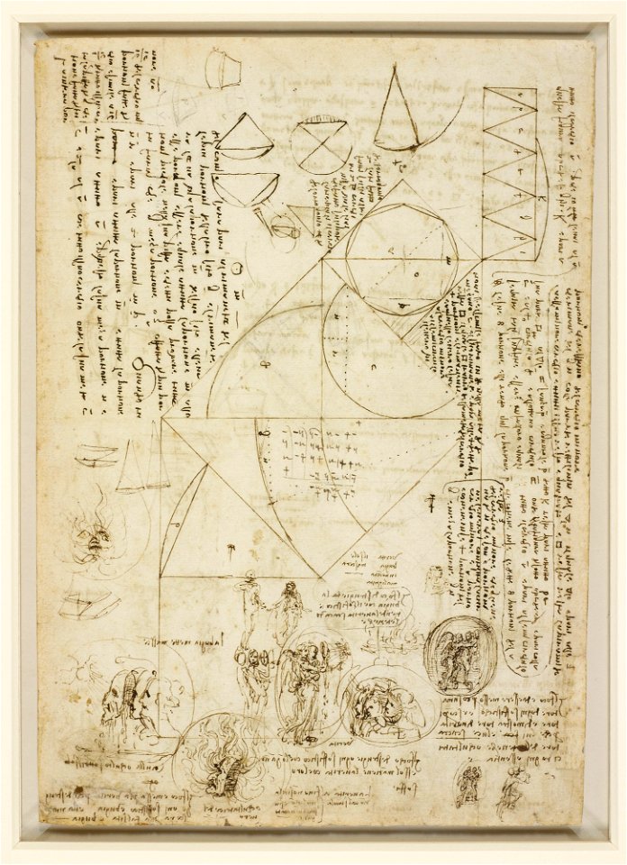 Leonardo da Vinci - RCIN 912700, Recto Studies of emblems, geometrical diagrams, and notes