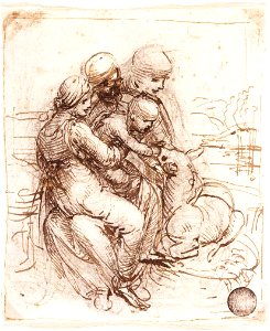 Leonardo da vinci, Study of St Anne, Mary, the Christ Child and the lamb. Free illustration for personal and commercial use.