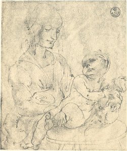 Leonardo da Vinci, Madonna col Bambino che carezza un gattino (Gallerie degli Uffizi) (cropped). Free illustration for personal and commercial use.