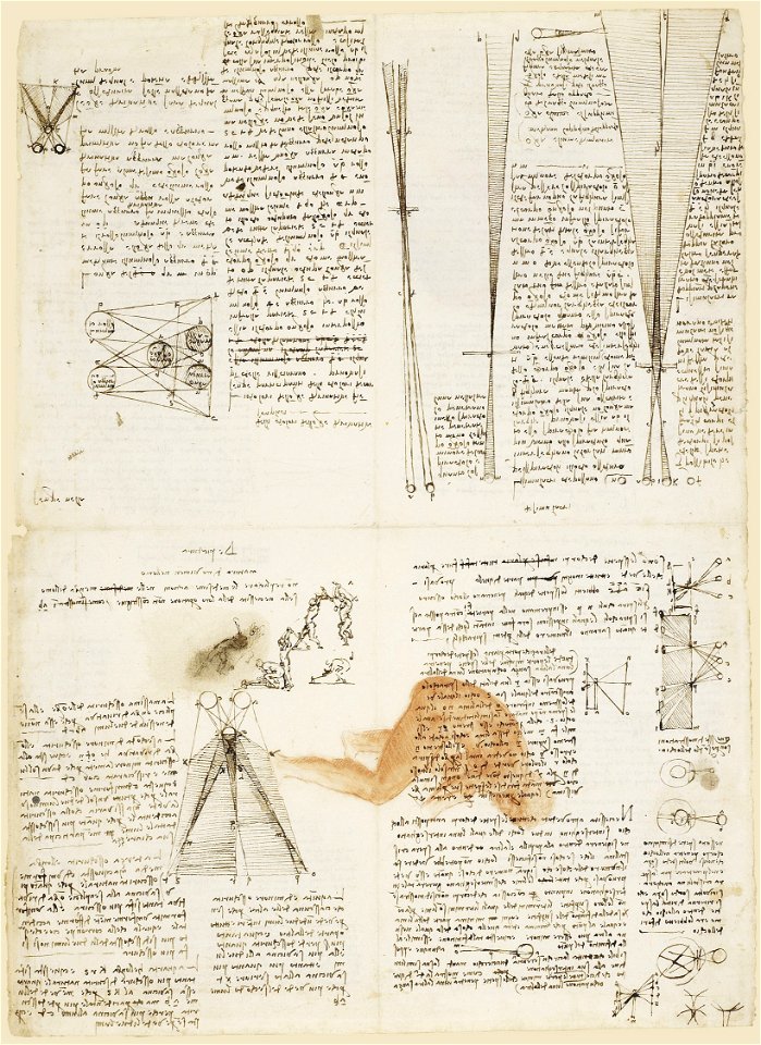 Leonardo da Vinci - RCIN 919149, Recto Studies of optics and men in action